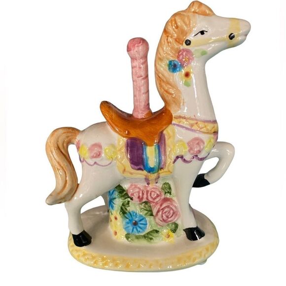 Vintage Pair of Handcrafted Merry Go Round Carousel Horses - Porcelain Ceramic - Picture 2 of 10